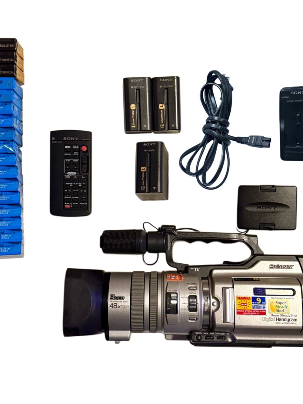 Sony MiniDV DCR-VX2000 Bundle W/17 NIB Tapes, Charger, 1 Working Battery, Remote